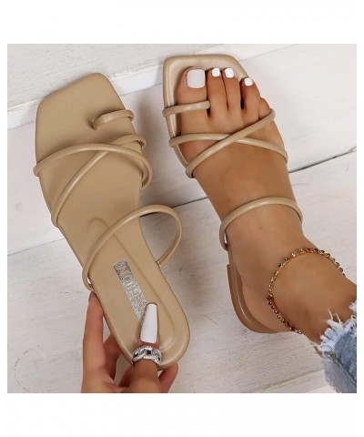 Sandals Womens Sandals For Women Sandals Women Dressy Summer Flat Flats For Women Dressy Comfortable Beige-9 $19.52 Sandals