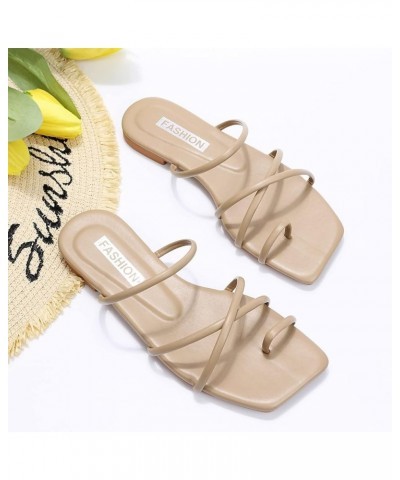 Sandals Womens Sandals For Women Sandals Women Dressy Summer Flat Flats For Women Dressy Comfortable Beige-9 $19.52 Sandals