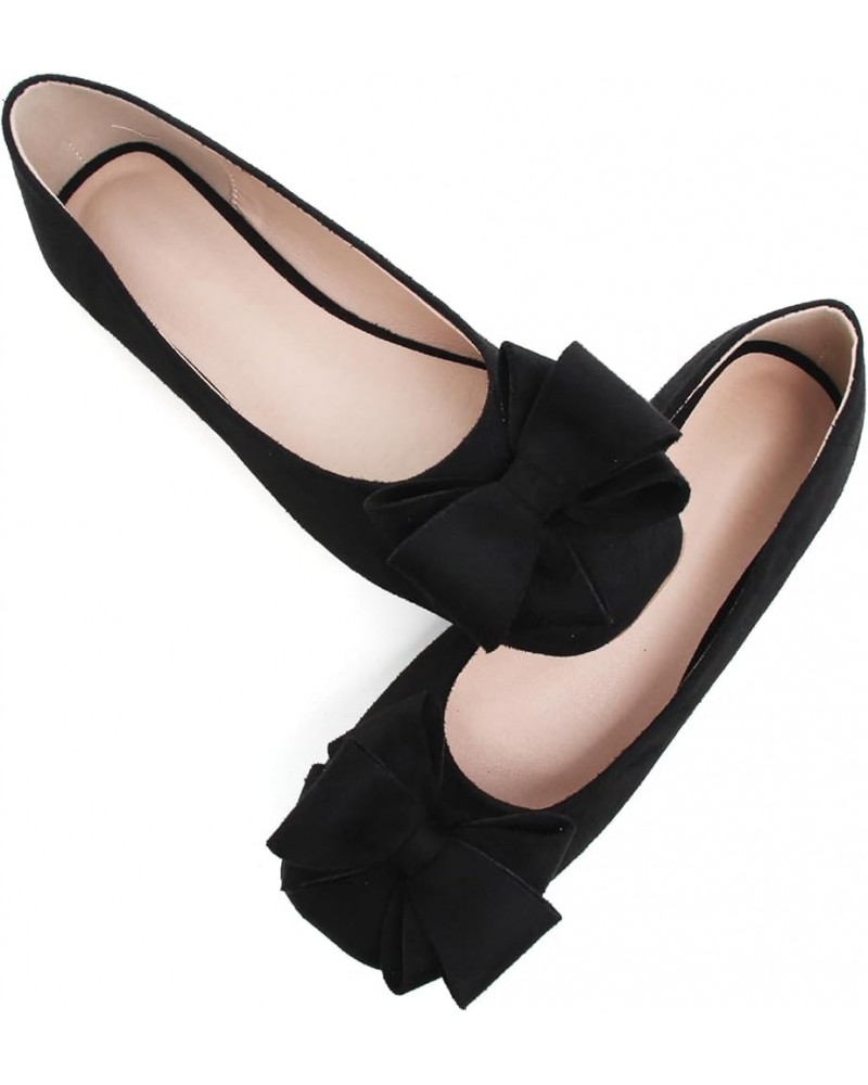 Womens Ballet Flats Comfortable Square Toe Slip Ons Casual Bow Loafers Walking Flats Dress Shoes A-black $16.30 Flats