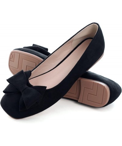 Womens Ballet Flats Comfortable Square Toe Slip Ons Casual Bow Loafers Walking Flats Dress Shoes A-black $16.30 Flats