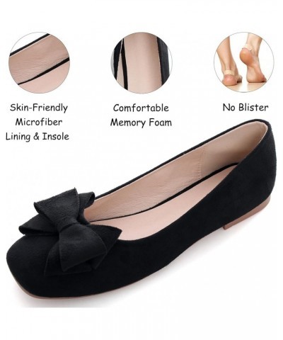 Womens Ballet Flats Comfortable Square Toe Slip Ons Casual Bow Loafers Walking Flats Dress Shoes A-black $16.30 Flats