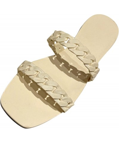 Fashion Spring And Summer Women's Flat Bottom Beach Sandals Chain Casual Slippers Khaki $13.41 Slippers