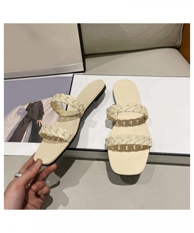 Fashion Spring And Summer Women's Flat Bottom Beach Sandals Chain Casual Slippers Khaki $13.41 Slippers