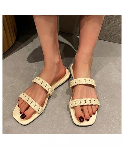 Fashion Spring And Summer Women's Flat Bottom Beach Sandals Chain Casual Slippers Khaki $13.41 Slippers