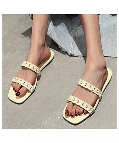 Fashion Spring And Summer Women's Flat Bottom Beach Sandals Chain Casual Slippers Khaki $13.41 Slippers