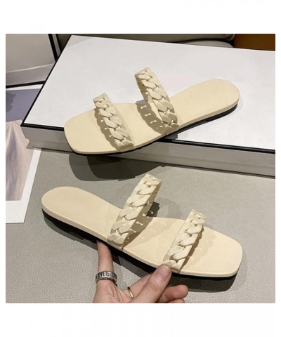 Fashion Spring And Summer Women's Flat Bottom Beach Sandals Chain Casual Slippers Khaki $13.41 Slippers