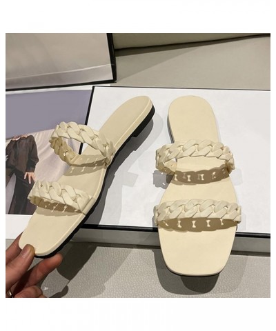 Fashion Spring And Summer Women's Flat Bottom Beach Sandals Chain Casual Slippers Khaki $13.41 Slippers