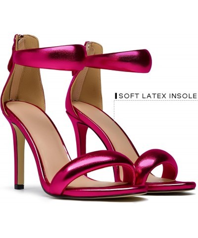 Women's Pump Open Toe Heel Sandals Dressy Heels Ankle Strap Strappy Heels for Women Puff Metallic Wedding Shoes Fuchsia $31.0...