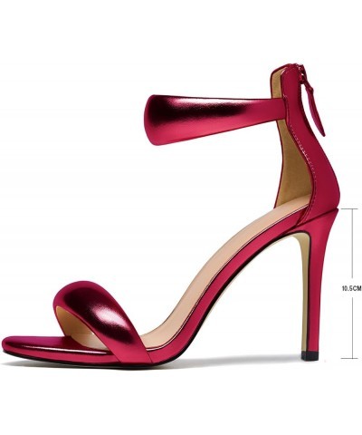 Women's Pump Open Toe Heel Sandals Dressy Heels Ankle Strap Strappy Heels for Women Puff Metallic Wedding Shoes Fuchsia $31.0...