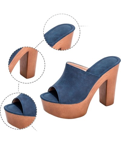 Chunky Heeled Sandals for Women 2024 Summer Women's Fashion Shoes Thick Soled High Heel Lady Shoes Fish Mouth Slippers Blue $...