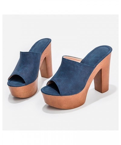 Chunky Heeled Sandals for Women 2024 Summer Women's Fashion Shoes Thick Soled High Heel Lady Shoes Fish Mouth Slippers Blue $...