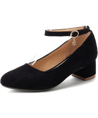 Women's Retro Square Toe Mid Block Heel Pumps Suede Ankle Strap Comfort Chunky Office Dress Shoes Black $24.30 Pumps