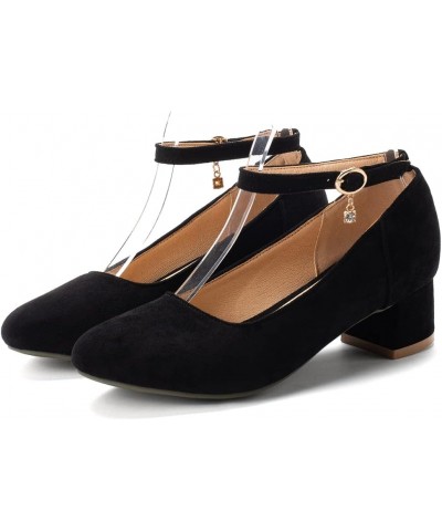 Women's Retro Square Toe Mid Block Heel Pumps Suede Ankle Strap Comfort Chunky Office Dress Shoes Black $24.30 Pumps