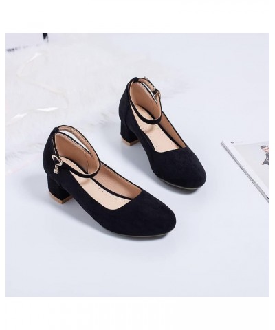 Women's Retro Square Toe Mid Block Heel Pumps Suede Ankle Strap Comfort Chunky Office Dress Shoes Black $24.30 Pumps