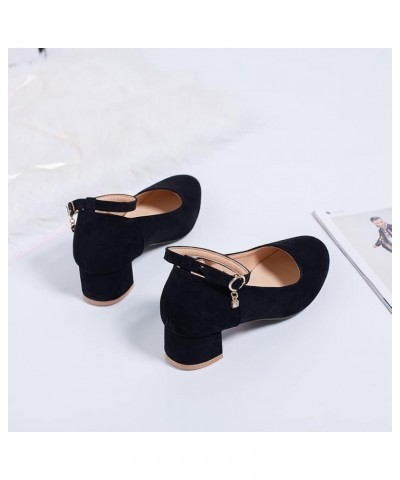 Women's Retro Square Toe Mid Block Heel Pumps Suede Ankle Strap Comfort Chunky Office Dress Shoes Black $24.30 Pumps