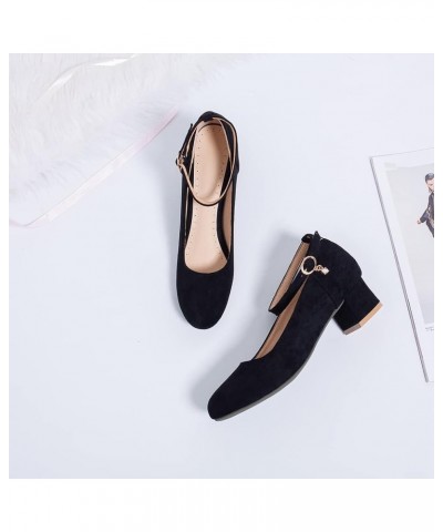 Women's Retro Square Toe Mid Block Heel Pumps Suede Ankle Strap Comfort Chunky Office Dress Shoes Black $24.30 Pumps