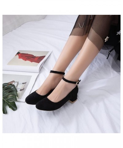 Women's Retro Square Toe Mid Block Heel Pumps Suede Ankle Strap Comfort Chunky Office Dress Shoes Black $24.30 Pumps