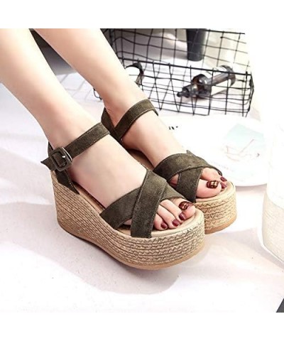 Women's Sandals Casual Summer Straw Woven Wedge Peep Toe High Heel Platform Cross Straps Flat Shoes Non-Slip Sandals Black $1...