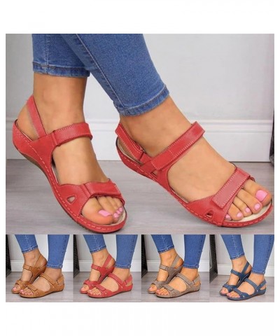 Sandals for Women Dressy Womens Sandals Casual Summer Women's Sandals Flat Open-Toe Beach Sandals Flip Flop Comfy Shoes,Red,U...