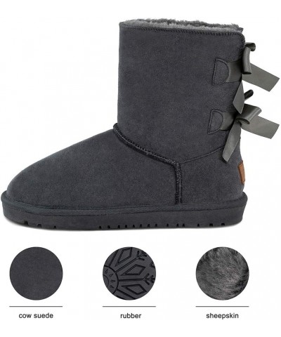 Sheepskin Fur Lining Winter Warm Boots for Women & Ladies, Women's Mid Calf Leather Short Fashion Bow Snow Boots Gery $18.19 ...