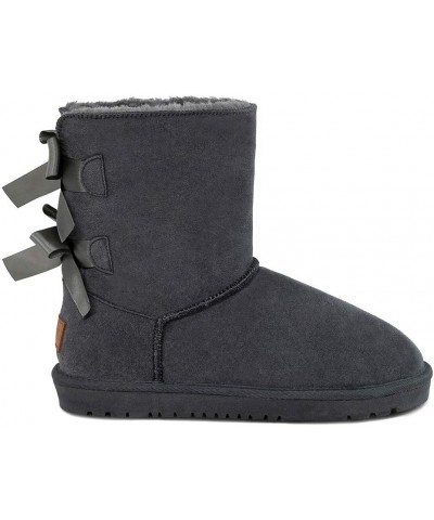 Sheepskin Fur Lining Winter Warm Boots for Women & Ladies, Women's Mid Calf Leather Short Fashion Bow Snow Boots Gery $18.19 ...