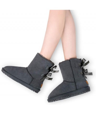 Sheepskin Fur Lining Winter Warm Boots for Women & Ladies, Women's Mid Calf Leather Short Fashion Bow Snow Boots Gery $18.19 ...