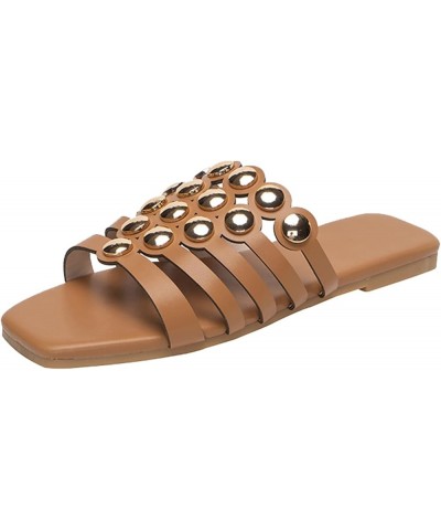 thong sandals for women low heel womens slip flat sandals comfy sandals for women wedding shoes Z 11-brown $11.96 Sandals