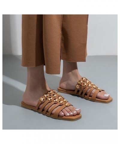 thong sandals for women low heel womens slip flat sandals comfy sandals for women wedding shoes Z 11-brown $11.96 Sandals