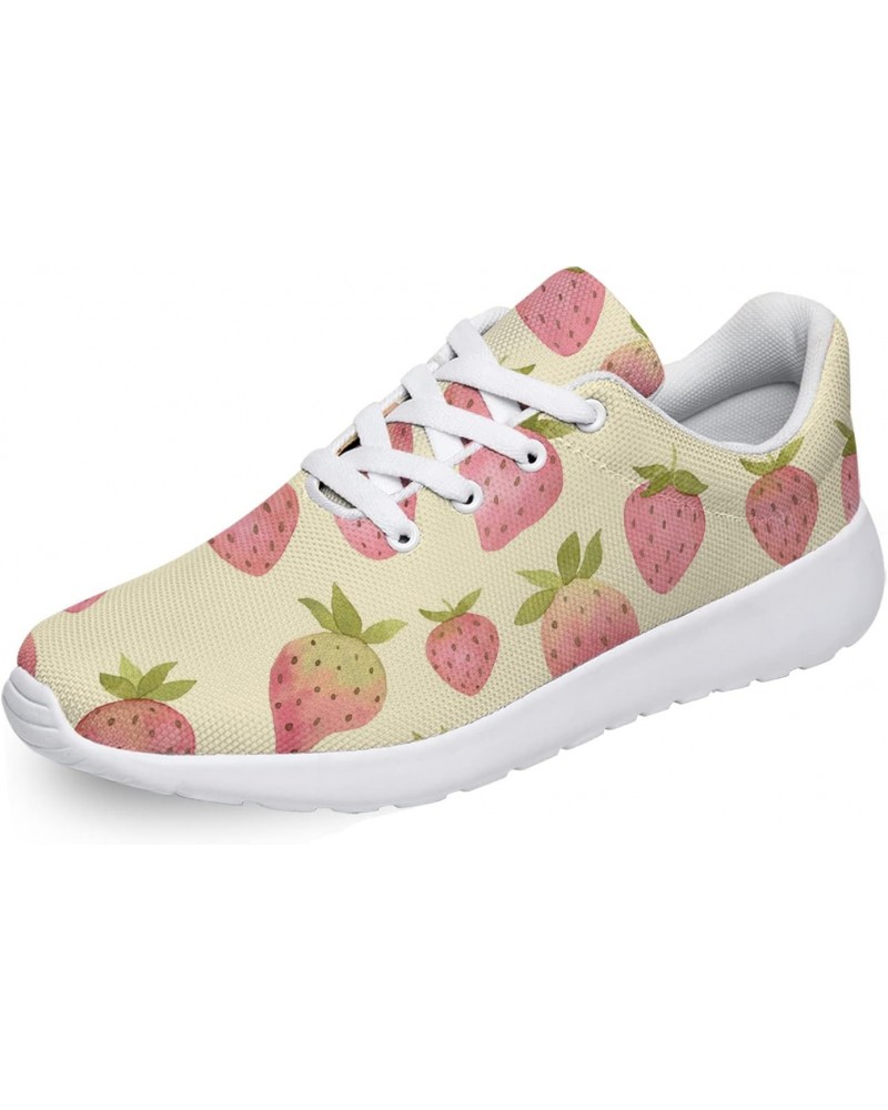 Strawberry Shoes Womens Tennis Shoes Running Sneakers Fruit Strawberry Print Walking Shoes Gifts for Girls,White,Men Size 6,W...