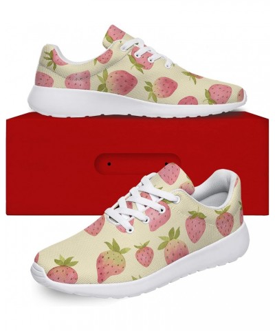 Strawberry Shoes Womens Tennis Shoes Running Sneakers Fruit Strawberry Print Walking Shoes Gifts for Girls,White,Men Size 6,W...