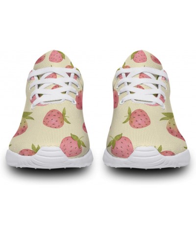 Strawberry Shoes Womens Tennis Shoes Running Sneakers Fruit Strawberry Print Walking Shoes Gifts for Girls,White,Men Size 6,W...