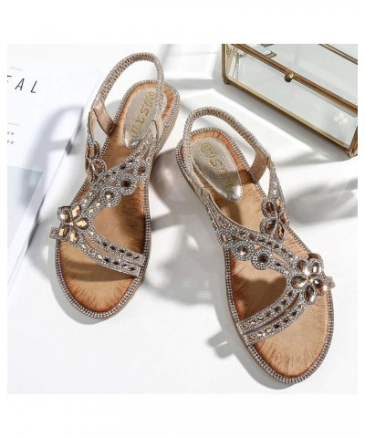 Flat Summer Women Ladies Bling Casual Sandals Beach Shoes Crystal Flower Bohemia Women's sandals Gold $18.66 Sandals