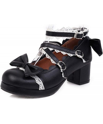 Women's Buckle Strap Round Toe Platform Sweet Lolita Princess Mary Janes Bowtie Lace Block Heel Oxford Pumps Shoes Black $35....