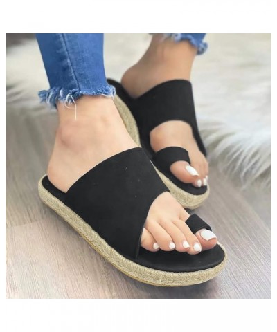 Solid Color Flock Espadrille Sandals for Women Girls Ladies Clip Toe Roman Flat Sandals Casual Non Slip Beach Black 8 $14.77 ...