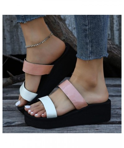 Women's Slip On Platform Sandals Comfortable Open Toe Flatform Chunky Sandals Summer Beach Wedge Slippers Pink 7.5 $8.73 Sandals