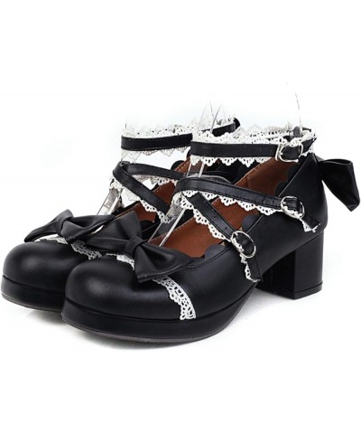 Women's Buckle Strap Round Toe Platform Sweet Lolita Princess Mary Janes Bowtie Lace Block Heel Oxford Pumps Shoes Black $35....