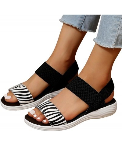 Walking Running Sandals for Women/Teen Girls 2023 Summer Classic Stripe Open Toe Slope Sandals Casual Shoes A White $15.61 At...