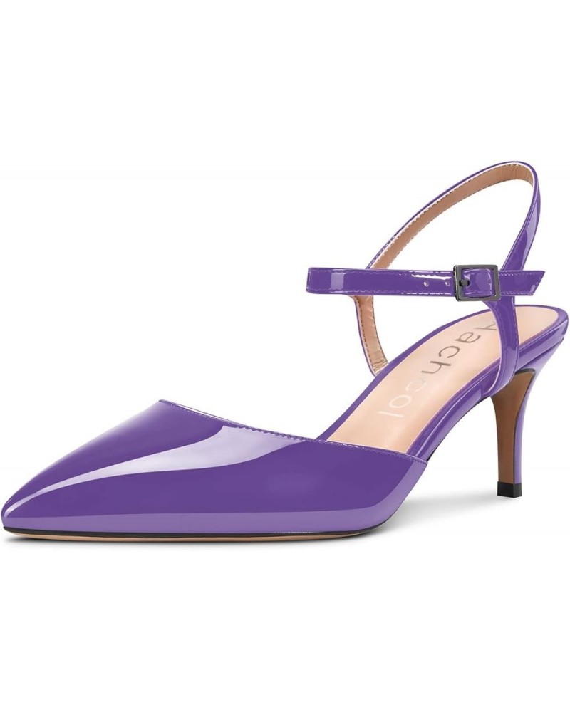 Women Slingback Pumps Ankle Strap Stiletto Mid Heel Sandals Pointed Toe Dress Shoes Clear Sexy 2.5 Inch Purple Patent $41.24 ...