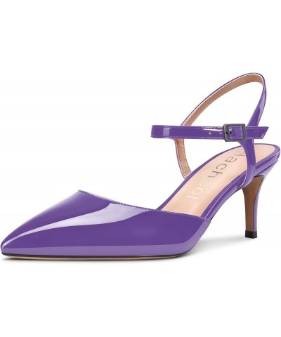 Women Slingback Pumps Ankle Strap Stiletto Mid Heel Sandals Pointed Toe Dress Shoes Clear Sexy 2.5 Inch Purple Patent $41.24 ...