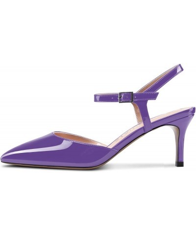 Women Slingback Pumps Ankle Strap Stiletto Mid Heel Sandals Pointed Toe Dress Shoes Clear Sexy 2.5 Inch Purple Patent $41.24 ...