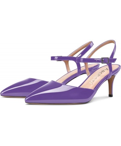 Women Slingback Pumps Ankle Strap Stiletto Mid Heel Sandals Pointed Toe Dress Shoes Clear Sexy 2.5 Inch Purple Patent $41.24 ...