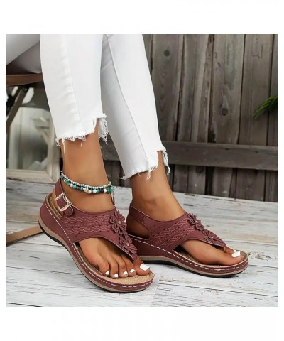 Womens Elastic Strappy String Square Toe Ankle Strap Summer Low Heels Sandals Outdoor Beach Flats Shoe 141-ixpyn-6-wine $13.9...