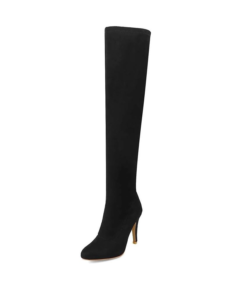 Woman Fashion Pointed Toe Over-the-knee Boots Stilettos Solid Color Long Boots Black $17.59 Boots