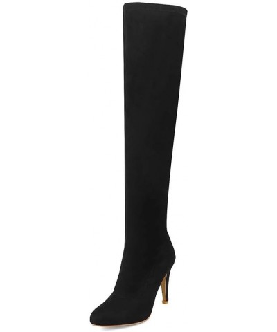 Woman Fashion Pointed Toe Over-the-knee Boots Stilettos Solid Color Long Boots Black $17.59 Boots