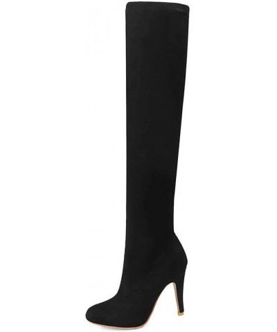 Woman Fashion Pointed Toe Over-the-knee Boots Stilettos Solid Color Long Boots Black $17.59 Boots