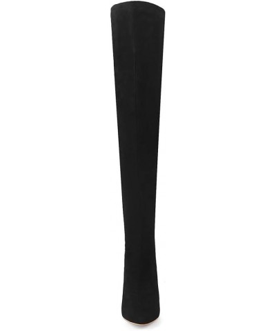 Woman Fashion Pointed Toe Over-the-knee Boots Stilettos Solid Color Long Boots Black $17.59 Boots