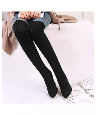 Woman Fashion Pointed Toe Over-the-knee Boots Stilettos Solid Color Long Boots Black $17.59 Boots