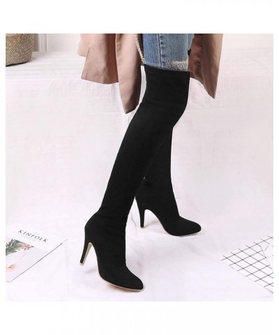 Woman Fashion Pointed Toe Over-the-knee Boots Stilettos Solid Color Long Boots Black $17.59 Boots