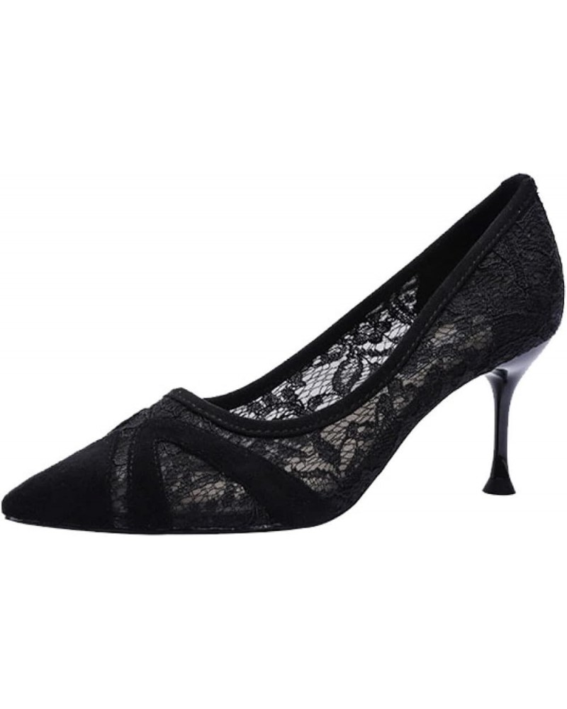 Womens Pumps Shoe Lightweight Pointed Toe Put-On Work Stiletto Laces Hollow Sexy Pump Shoes for Lady Black $29.28 Pumps