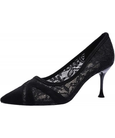 Womens Pumps Shoe Lightweight Pointed Toe Put-On Work Stiletto Laces Hollow Sexy Pump Shoes for Lady Black $29.28 Pumps